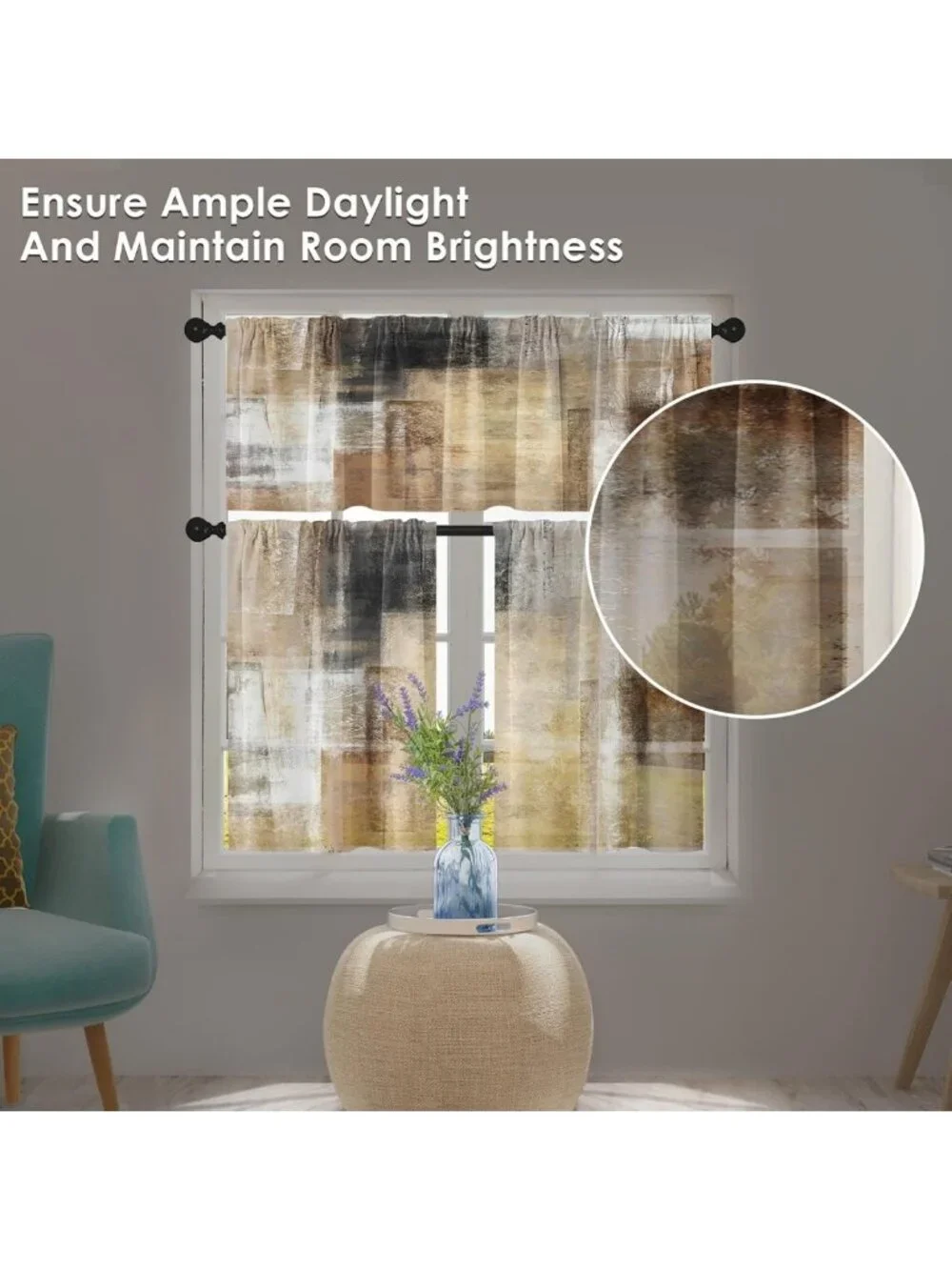 Modern Brown Kitchen Curtains Set - 36